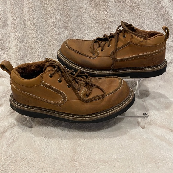 Men's Justin Leather Casual Moc Toe Lace-up Boots Shoes Brown Size 9.5 M GC - Picture 3 of 12